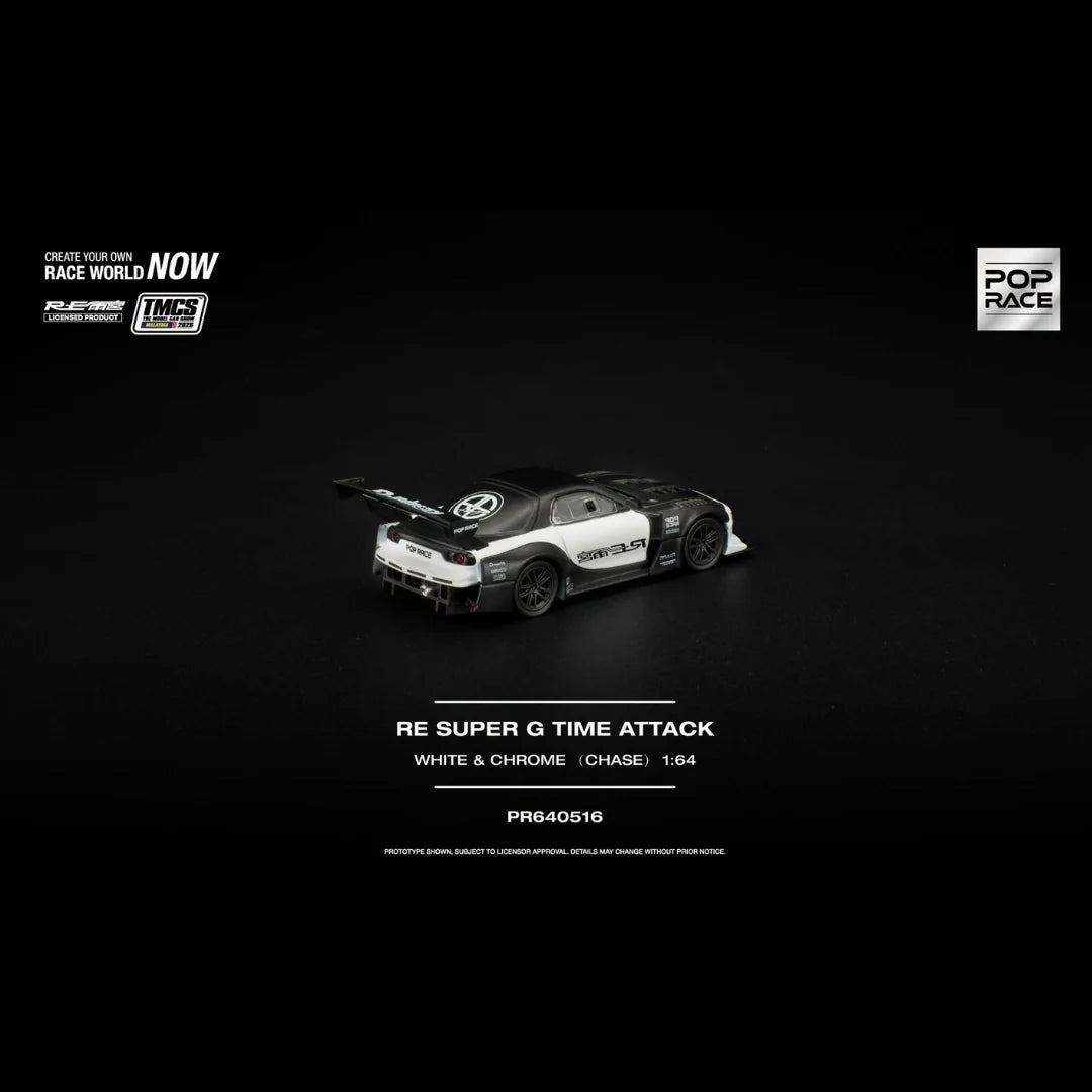 Pop Race 1/64 TMCS Malaysia 2026 Special Edition RE Super G Time Attack Mazda RX-7 Black & White - PR64-0516