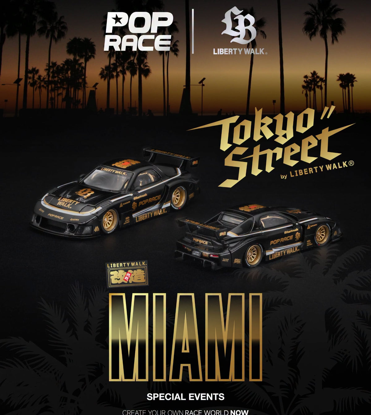 Pop Race 1/64 Miami Special Events LB-Super Silhouette Mazda RX-7 FD3S Black - PR64-0568