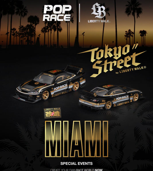 Pop Race 1/64 Miami Special Events LB-Walk Nissan Silvia S15 Black - PR64-0569