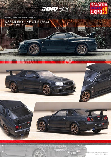 Inno64 1/64 Nissan Skyline GT-R (R34) Z-Tune Full Carbon Malaysia Diecast Expo 2023 Event Edition Black