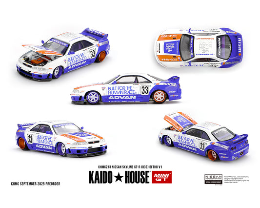 Mini GT x Kaido House 1/64 Nissan Skyline GT-R (R33) BFTHR V1 White & Blue - KHMG213