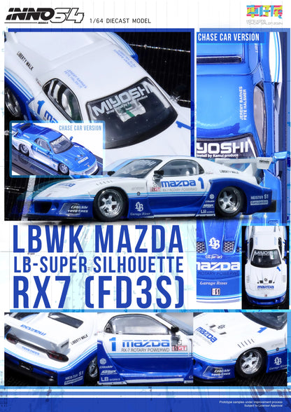 Inno64 1/64 LBWK Mazda RX-7 FD3S LB-Super Silhouette Hong Kong Toy Car Salon 2024 Special Edition Blue & White
