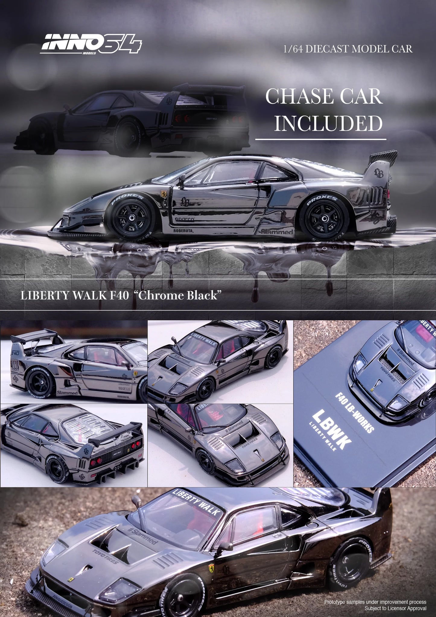 Inno64 1/64 Ferrari Liberty Walk F40 Chrome Black