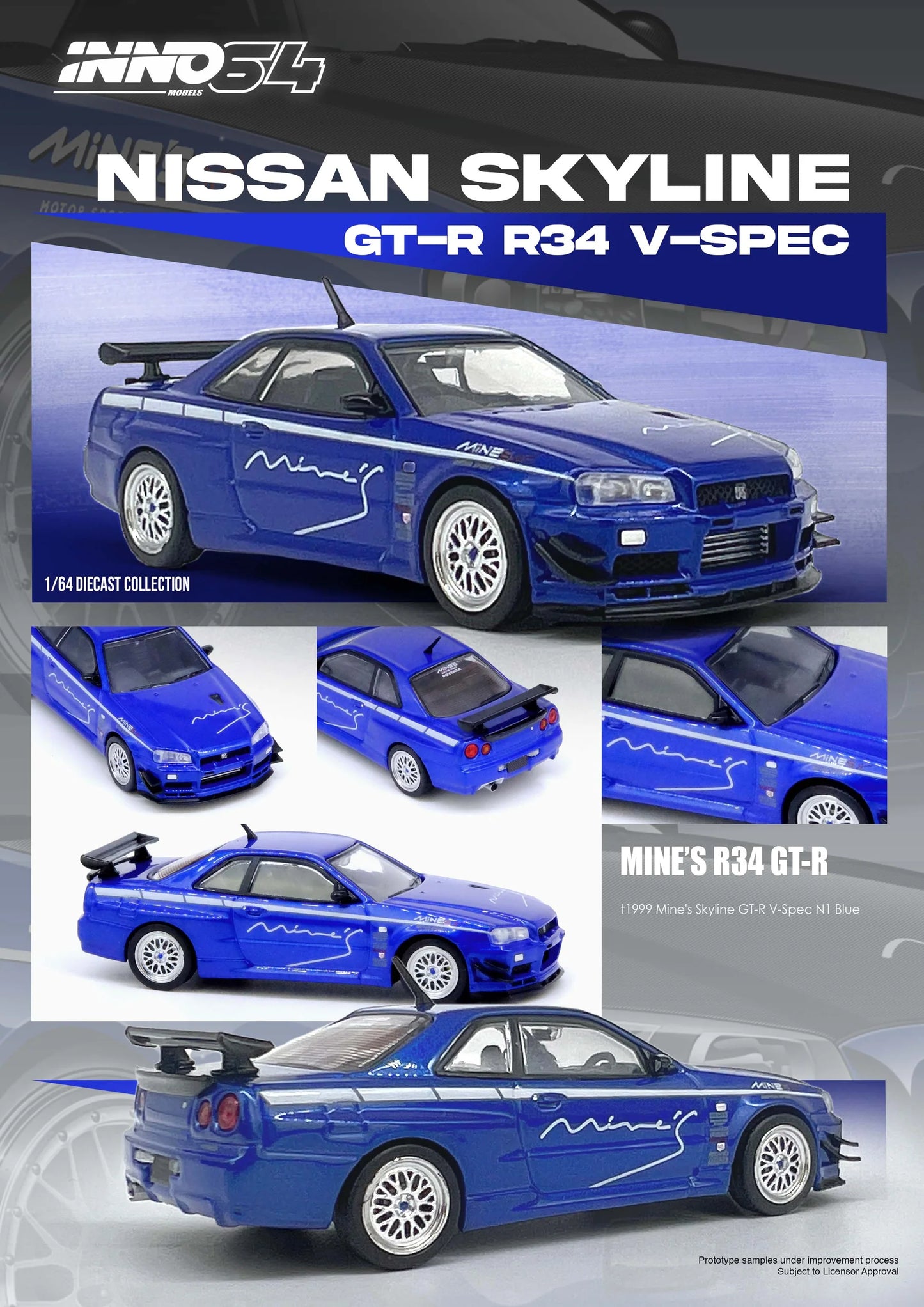 Inno64 1/64 Nissan Skyline GT-R (R34) V-Spec Tuned by Mine's Blue
