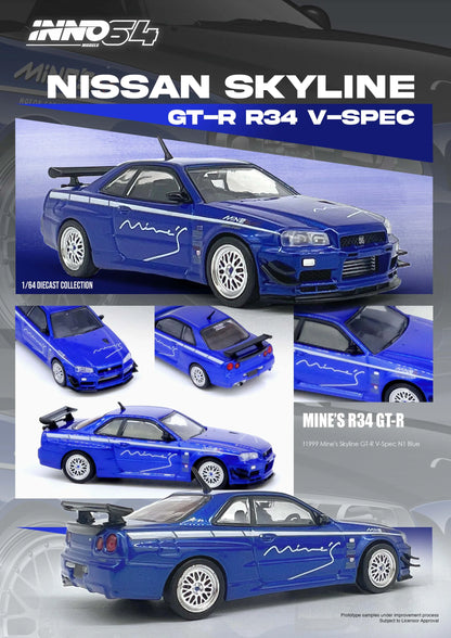 Inno64 1/64 Nissan Skyline GT-R (R34) V-Spec Tuned by Mine's Blue