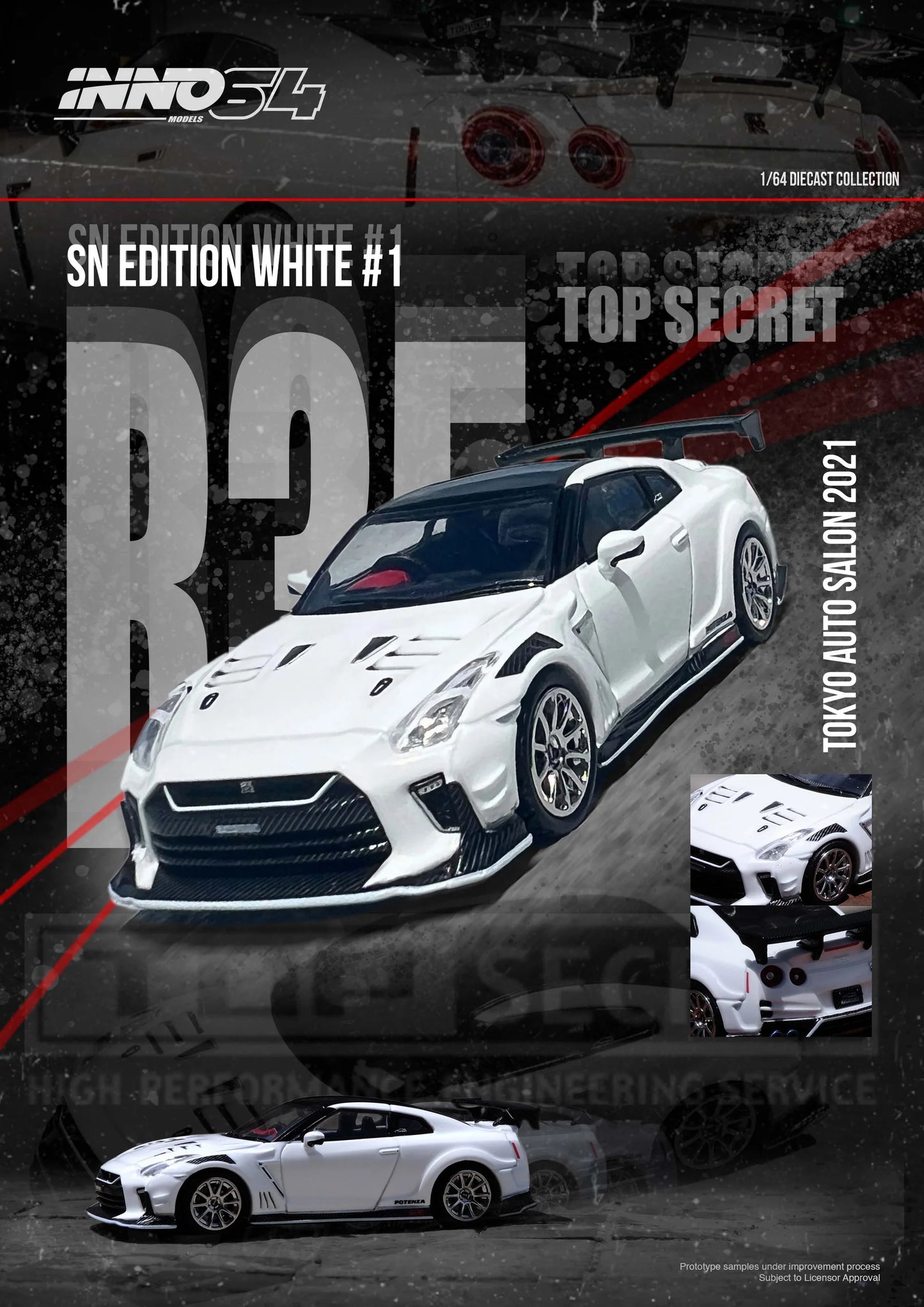 Inno64 1/64 Nissan GT-R (r35) Top Secret Tokyo Auto Salon 2021 White