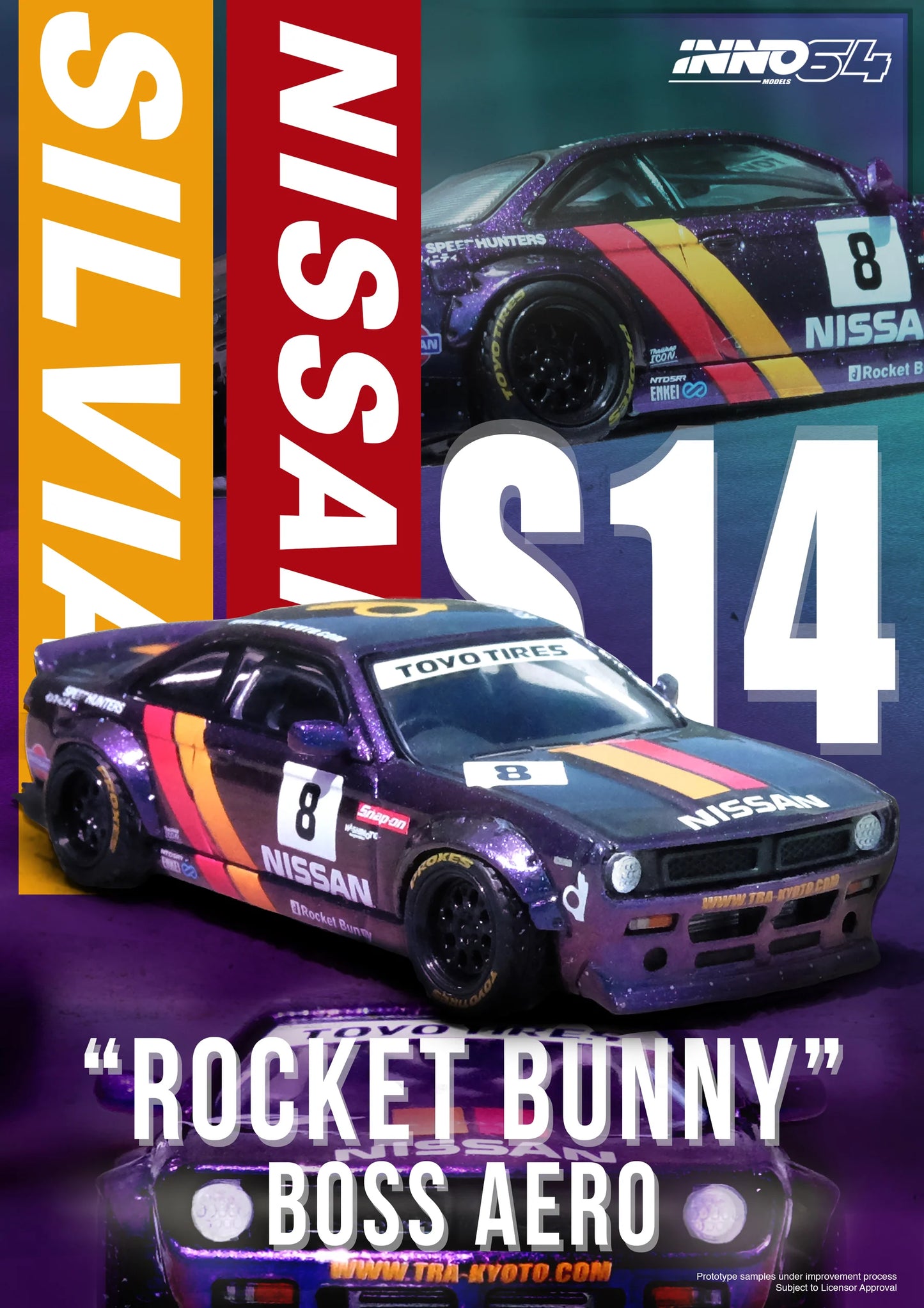 Inno64 1/64 Nissan Silvia (S14) Boss Rocket Bunny n8 Magic Purple