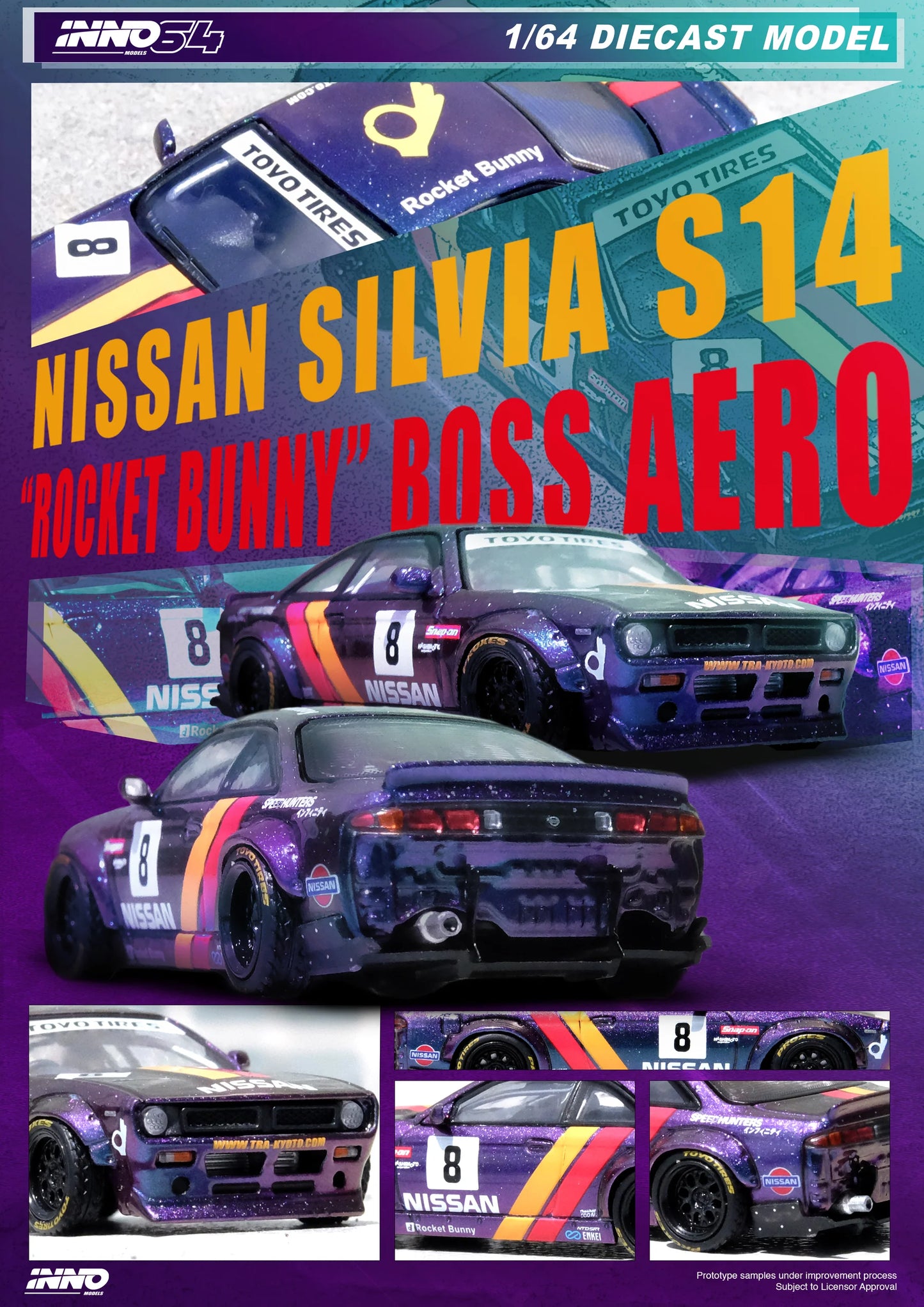Inno64 1/64 Nissan Silvia (S14) Boss Rocket Bunny n8 Magic Purple