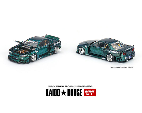 *PRE ORDER - SEPT/OCT* Kaido House x Mini GT 1/64 Nissan Skyline GT-R (R34) Kaido Works GReddy V1 – Green
