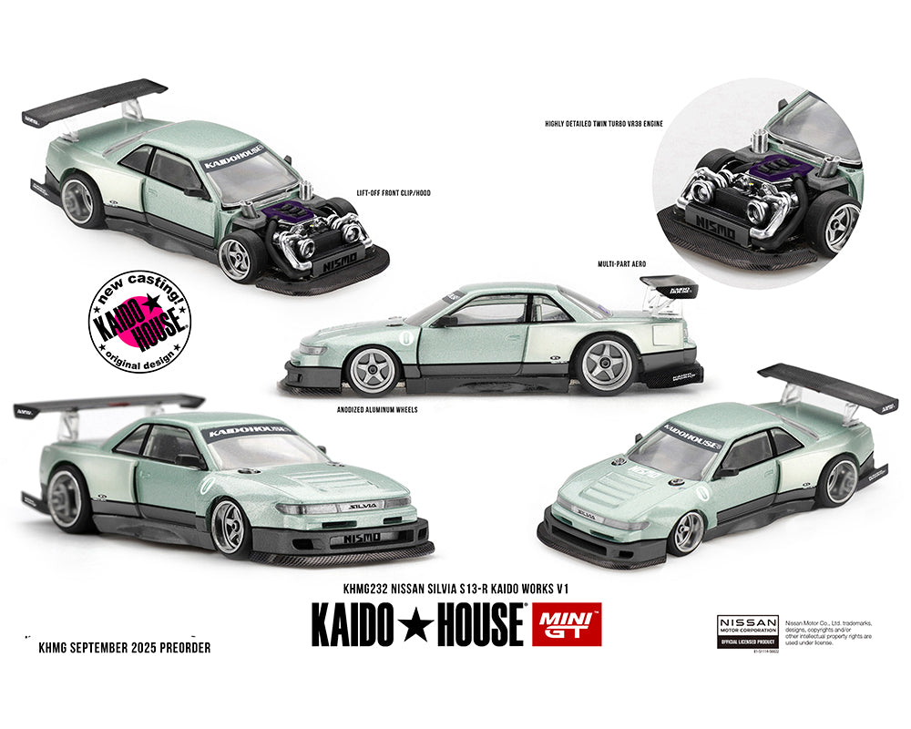 Mini GT x Kaido House 1/64 Nissan Silvia S13-R Kaido Works V1 Green - KHMG232