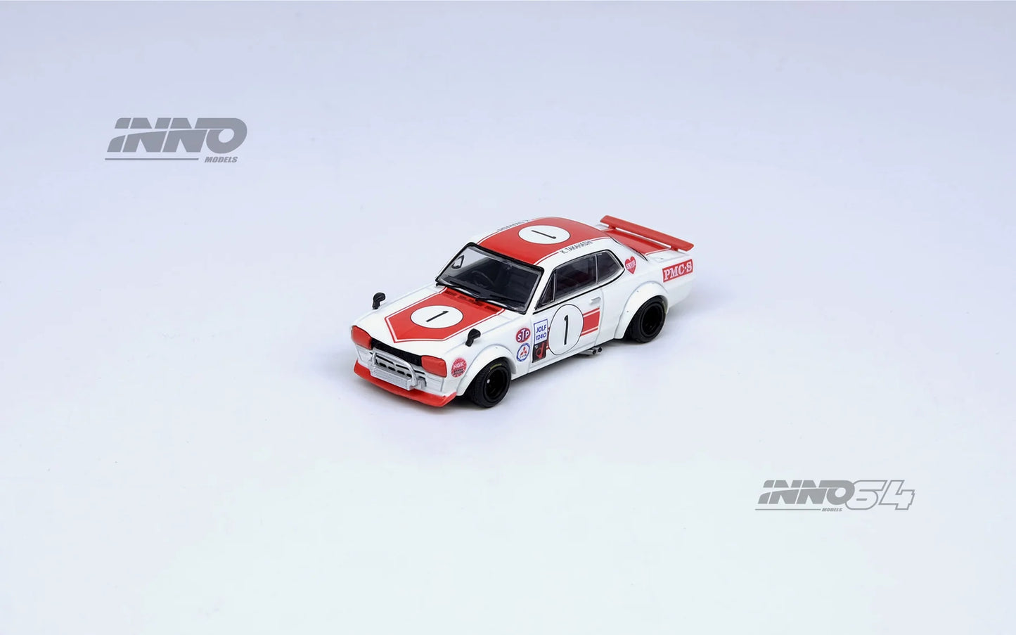 Inno64 1/64 Nissan Skyline 2000 GT-R (KPGC10) #1 Takahashi Kunimitsu Fuji Masters 250Km 1971 White & Red