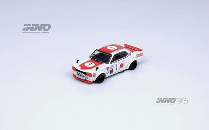 Inno64 1/64 Nissan Skyline 2000 GT-R (KPGC10) #1 Takahashi Kunimitsu Fuji Masters 250Km 1971 White & Red