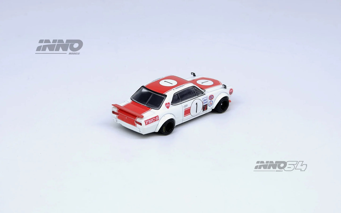 Inno64 1/64 Nissan Skyline 2000 GT-R (KPGC10) #1 Takahashi Kunimitsu Fuji Masters 250Km 1971 White & Red
