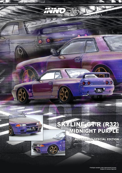 Inno64 1/64 Nissan Skyline GT-R (R32) Midnight Purple Australian Special Edition - IN64-R32-MP-AS