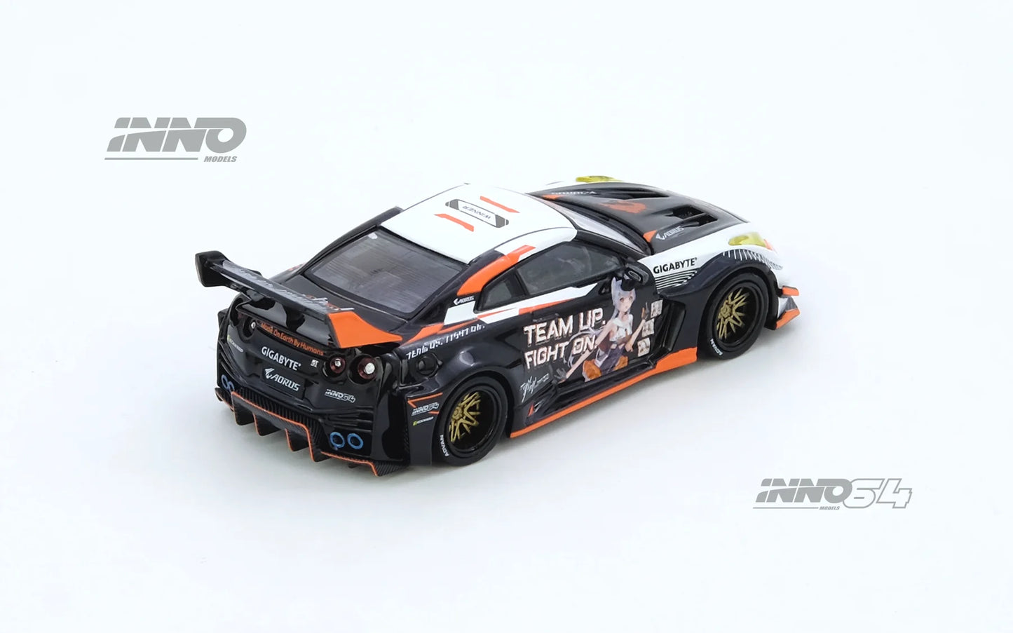 Inno64 1/64 Nissan GT-R (R35) Widebody Aorus x Inno64 Limited Edition Black & White - IN64-R35LB-AORUS
