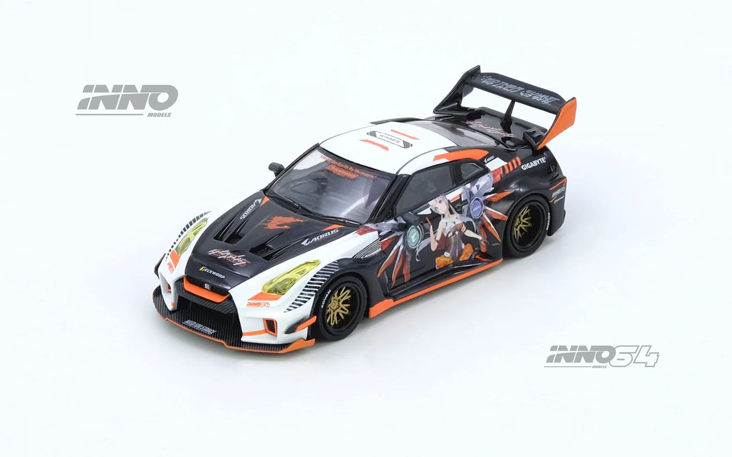 Inno64 1/64 Nissan GT-R (R35) Widebody Aorus x Inno64 Limited Edition Black & White - IN64-R35LB-AORUS