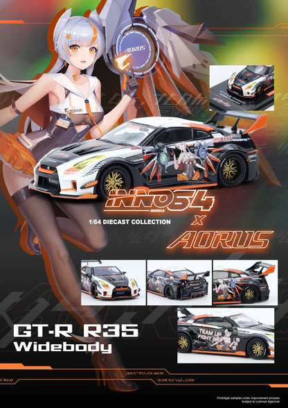 Inno64 1/64 Nissan GT-R (R35) Widebody Aorus x Inno64 Limited Edition Black & White - IN64-R35LB-AORUS