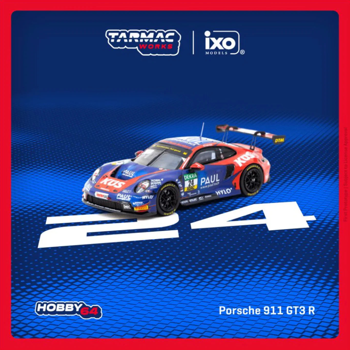 Tarmac Works x IXO Models 1/64 Porsche 911 GT3 R DTM 2023 Ayhancan Guven Blue & Red - Hobby64 - T64-084-23DTM24