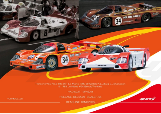 Tiny X Sparkmodel 1/64 Porsche 956 No.8 6th 24H Le Mans 1983 B.Wollek K.Ludwig S.Johansson & 1983 Le Mans #34 Brock/Perkins Combo Set