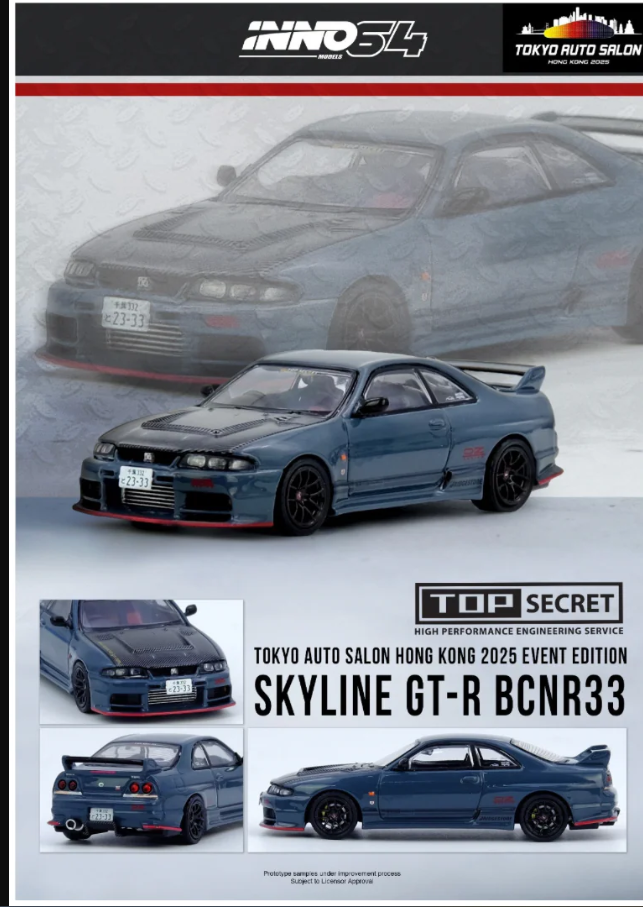 Inno64 1/64 Top Secret Nissan Skyline GT-R BCNR33 Tokyo Auto Salon Hong Kong 2025 Event Edition Blue - IN64-R33TS-TASHK25