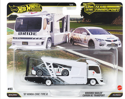 Hot Wheels 1/64 Car Culture Team Transport 2026 Mix L '07 Honda Civic Type R & Kousoku Hauler Camion De Transport White & Black - JHX94 - Damaged Box