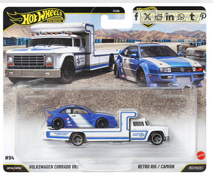 Hot Wheels 1/64 Car Culture Team Transport 2026 Mix L Volkswagen Corrado VR6 & Retro RIG/ Camion White & Blue - JHX95