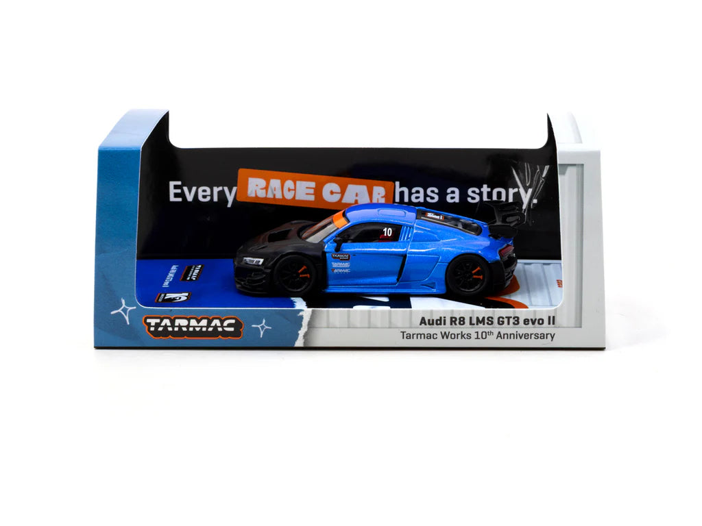 Tarmac Works 1/64 Audi R8 LMS GT3 evo II Tarmac Works 10th Anniversary - HOBBY64 Blue - T64-043-10TH