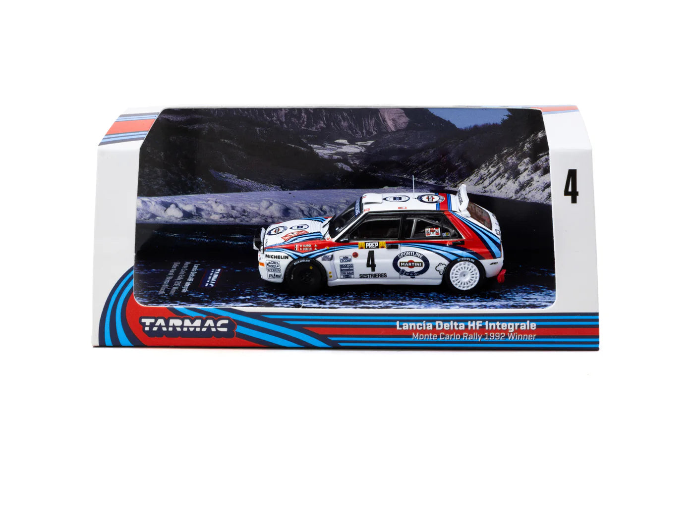 Tarmac Works 1/64 Lancia Delta HF Integrale Monte Carlo Rally 1992 #04 Winner Didier Auriol / Bernard Occelli White - HOBBY64 - T64-049-92MCR04
