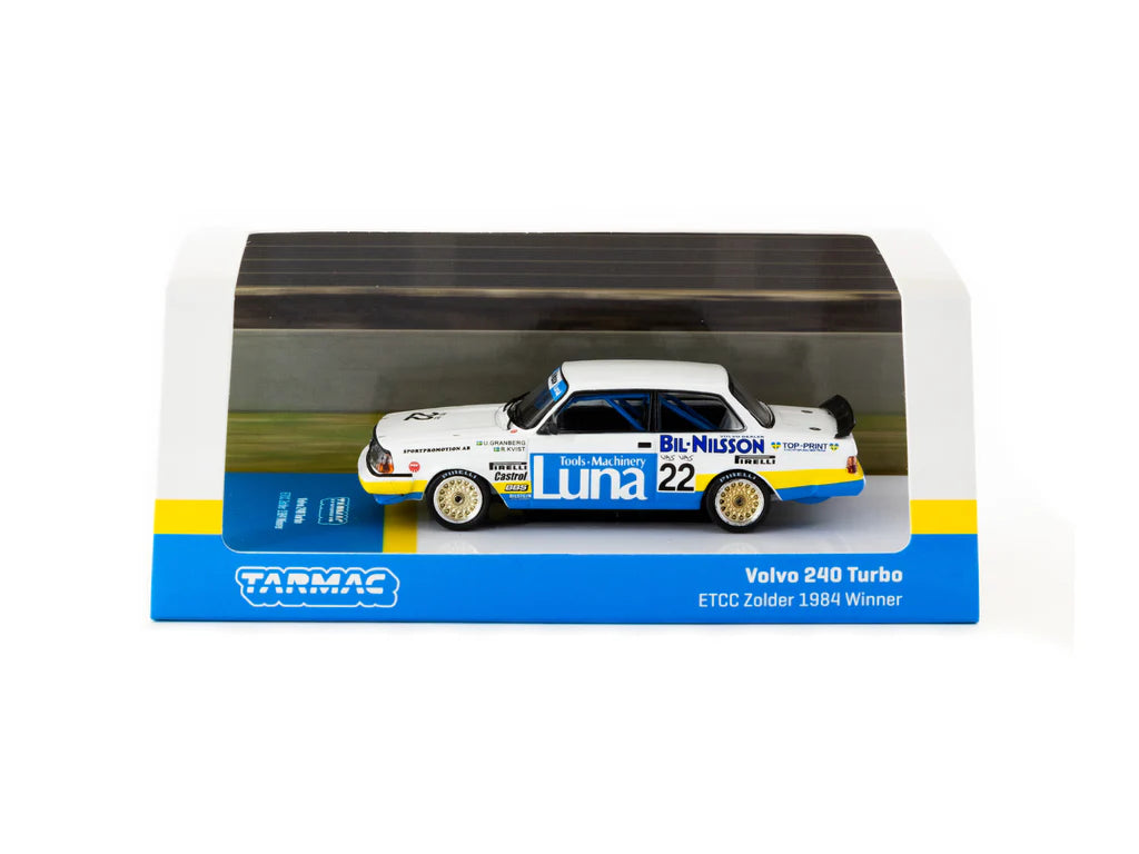 Tarmac Works 1/64 Volvo 240 Turbo ETCC Zolder 1984 Winner Ulf Granberg / Robert L. Kvist #22 - HOBBY64 White