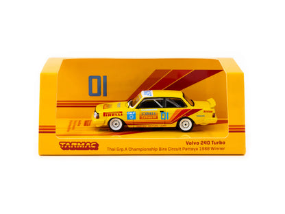 Tarmac Works 1/64 Volvo 240 Turbo Thai Group A Championship Bira Circuit Pattaya Winner 1988 #1 - HOBBY64 Yellow
