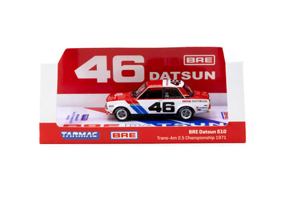 Tarmac Works 1/64 BRE Datsun 510 Trans-Am 2.5 Championship 1971 #46 - USA Special Edition Red & White HOBBY64 - T64-052-71BRE46