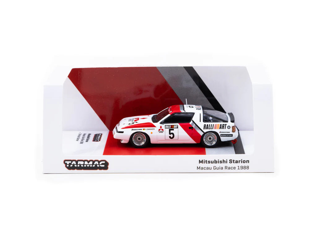 Tarmac Works 1/64 Mitsubishi Starion Macau Guia Race 1988 #5 - HOBBY64 White & Red