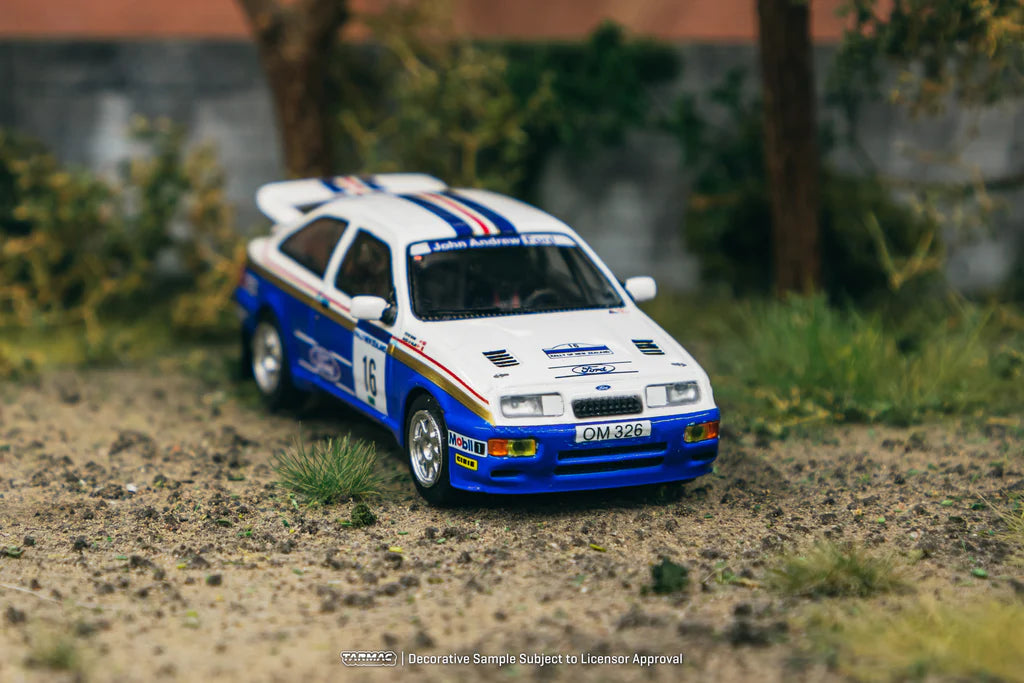 Tarmac Works 1/64 Ford Sierra RS Cosworth Rally of New Zealand 1989 #16 - HOBBY64 White & Blue