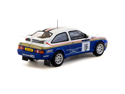 Tarmac Works 1/64 Ford Sierra RS Cosworth Rally of New Zealand 1989 #16 - HOBBY64 White & Blue