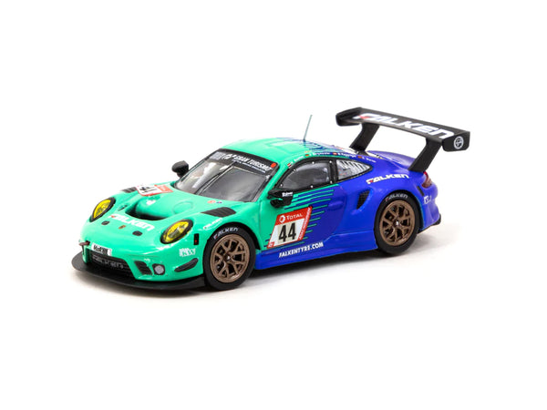 Tarmac Works 1/64 Porsche 911 GT3 R Nürburgring 24h 2019 #44 - HOBBY64 Green & Blue
