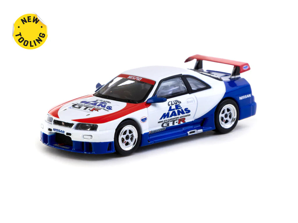 Tarmac Works 1/64 Nissan NISMO GT-R LM (1995 Launch Ver.) - HOBBY64 White & Blue - T64-067-TC - Damaged Box