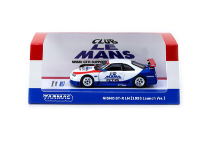 Tarmac Works 1/64 Nissan NISMO GT-R LM (1995 Launch Ver.) - HOBBY64 White & Blue - T64-067-TC - Damaged Box