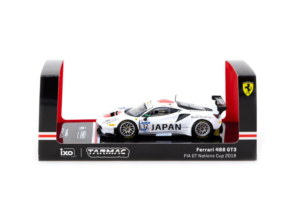 Tarmac Works X iXO Models 1/64 Ferrari 488 GT3 FIA GT Nations Cup 2018 n12 - Japan Special Edition - HOBBY64 White - T64-072-18GTN12
