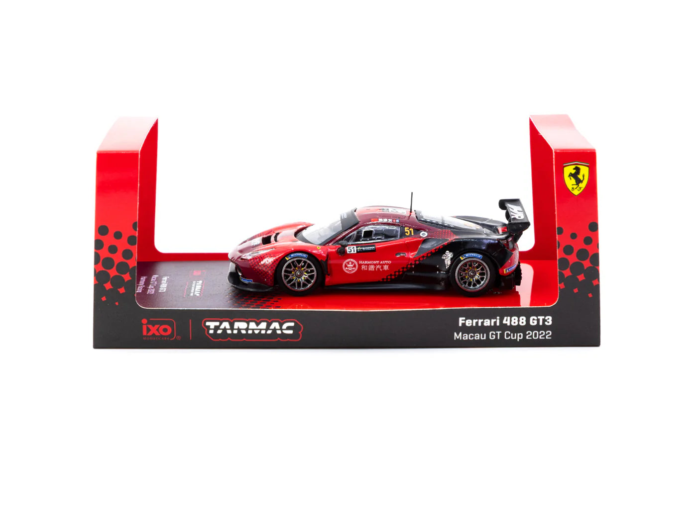 Tarmac Works x IXO Models 1/64 Ferrari 488 GT3 Macau GT Cup 2022 Harmony Racing #51 Red & Black - HOBBY64 - T64-072-22MGP51