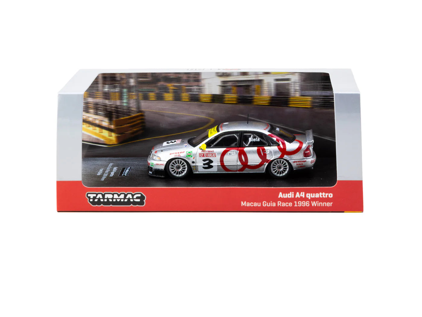 Tarmac Works 1/64 Audi A4 Quattro Macau Guia Race 1996 Winner #3 Silver - HOBBY64 - T64-077-96MGP03