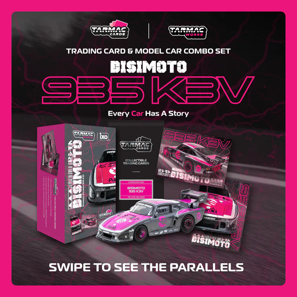 Tarmac Works x iXO Models 1/64 Bisimoto Porsche 935 K3V with Tarmac Cards Combo Set Pink - T64-079-K3V- HOBBY64