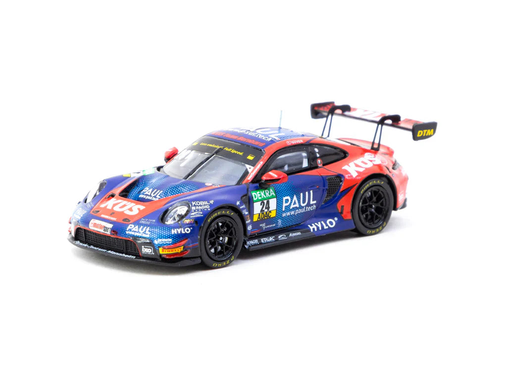 Tarmac Works x IXO Models 1/64 Porsche 911 GT3 R DTM 2023 Ayhancan Guven Blue & Red - Hobby64 - T64-084-23DTM24