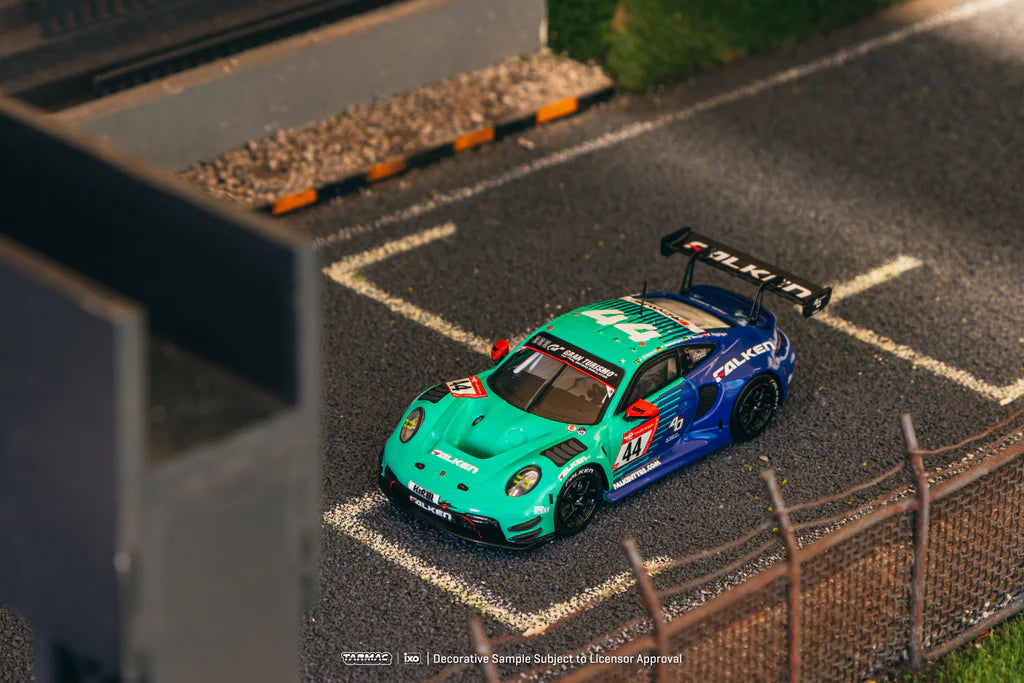 Tarmac Works X iXO Models 1/64 Porsche 911 GT3 R Nürburgring 24h 2023 n44 - HOBBY64 Green & Blue - T64-084-23NUR44 - Damaged Box