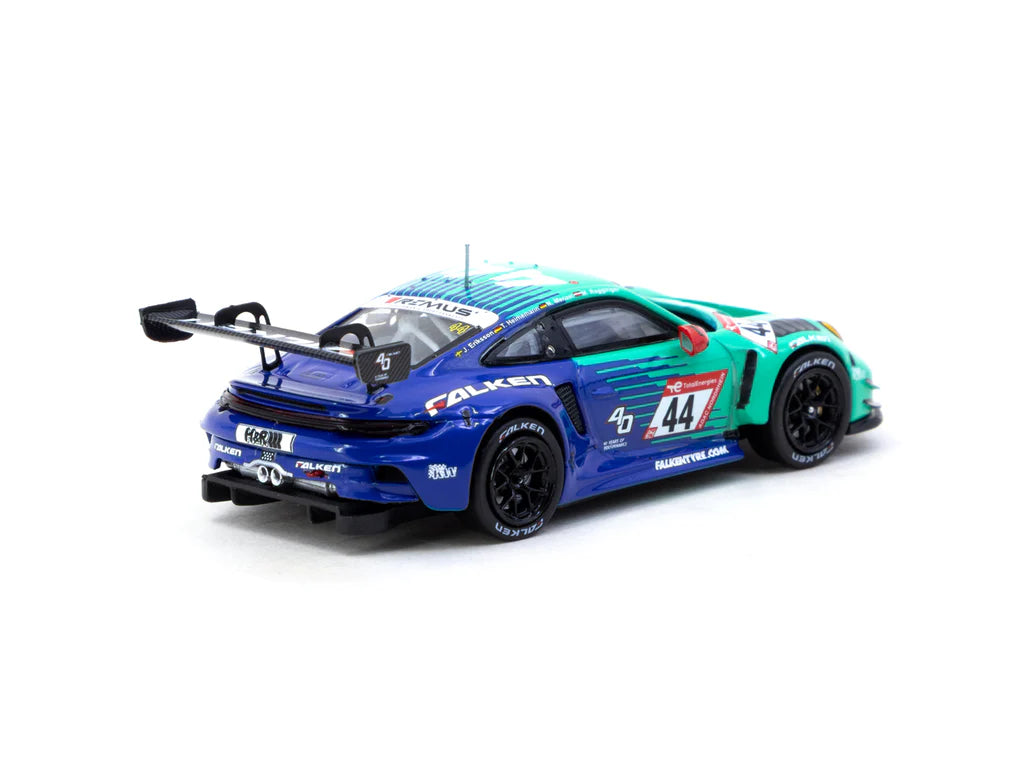 Tarmac Works X iXO Models 1/64 Porsche 911 GT3 R Nürburgring 24h 2023 n44 - HOBBY64 Green & Blue - T64-084-23NUR44 - Damaged Box