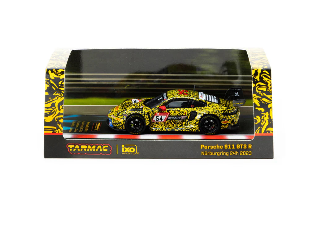Tarmac Works x IXO 1/64 Porsche 911 GT3 R #54 Nurburgring 24h 2023  Yellow & Black - T64-084-23NUR54
