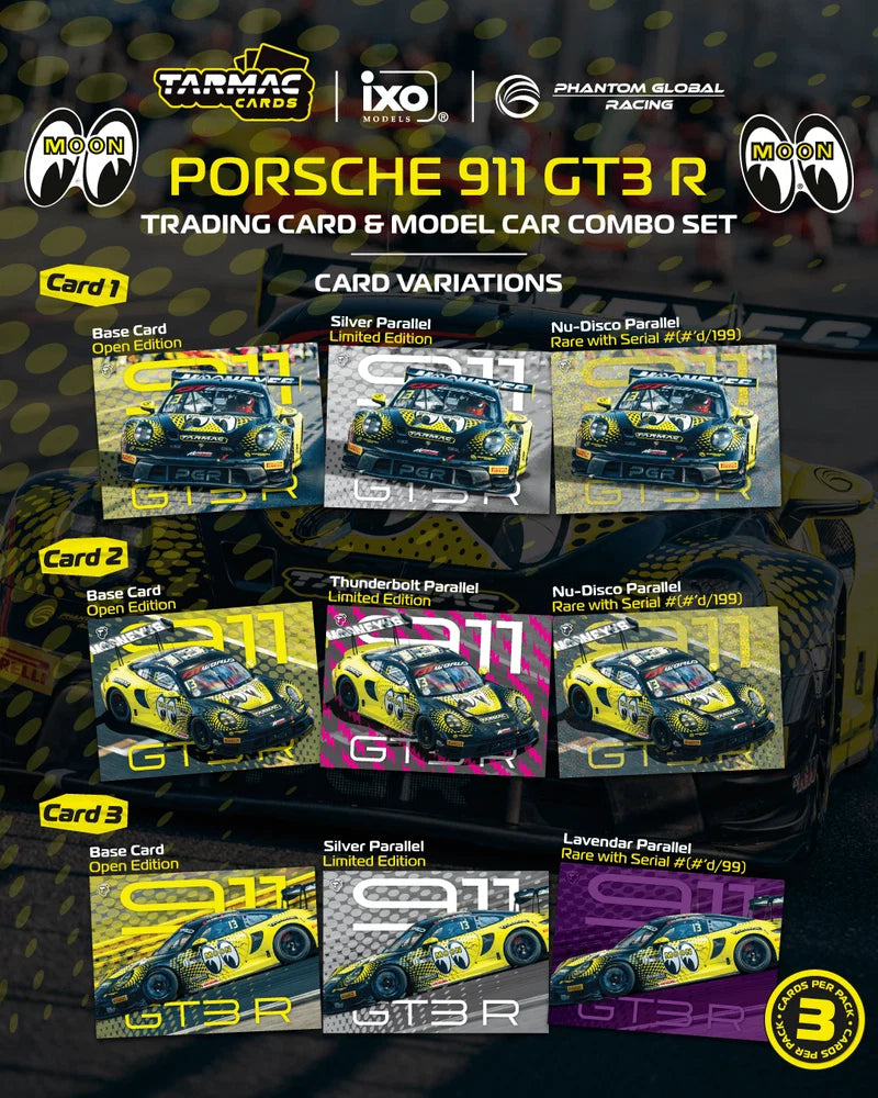 Tarmac Works x iXO Models 1/64 Porsche 911 GT3 R GT World Challenge Asia 2025 Phantom Global Racing #13 with Tarmac Cards HOBBY64 Yellow & Black - T64-084-25FUJ13