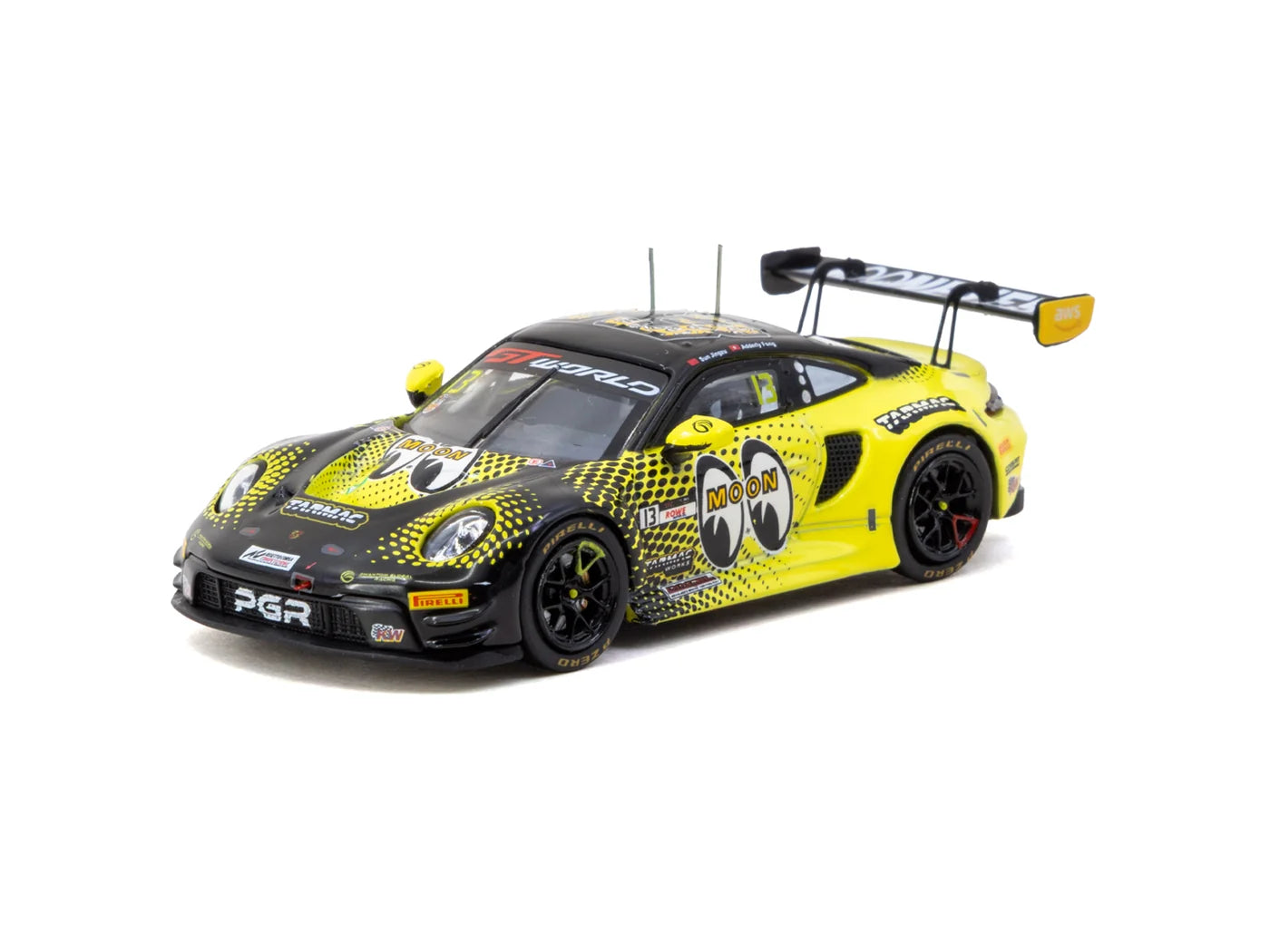 Tarmac Works x iXO Models 1/64 Porsche 911 GT3 R GT World Challenge Asia 2025 Phantom Global Racing #13 with Tarmac Cards HOBBY64 Yellow & Black - T64-084-25FUJ13