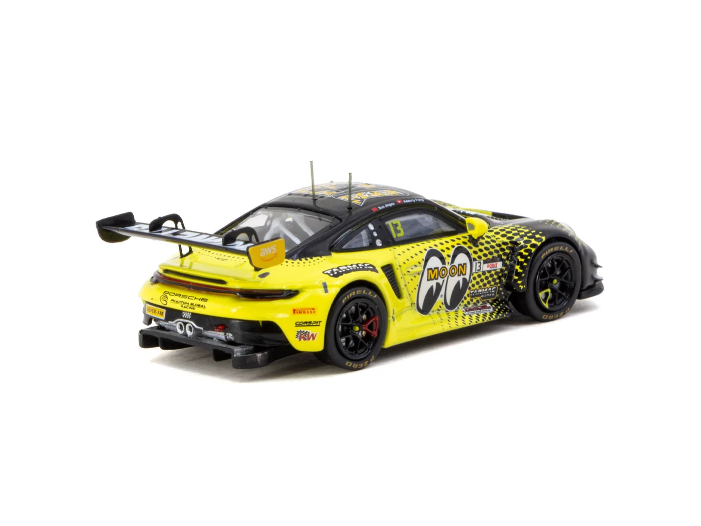 Tarmac Works x iXO Models 1/64 Porsche 911 GT3 R GT World Challenge Asia 2025 Phantom Global Racing #13 with Tarmac Cards HOBBY64 Yellow & Black - T64-084-25FUJ13