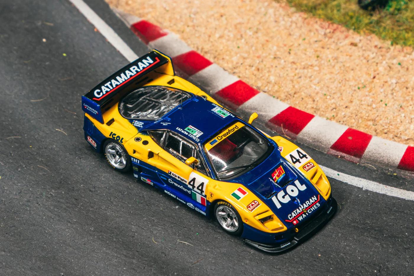 Tarmac Works x iXO Models 1/64 Ferrari F40 GTE 24h of Le Mans 1996 #44 Yellow & Blue - HOBBY64 - T64-088-96LM44