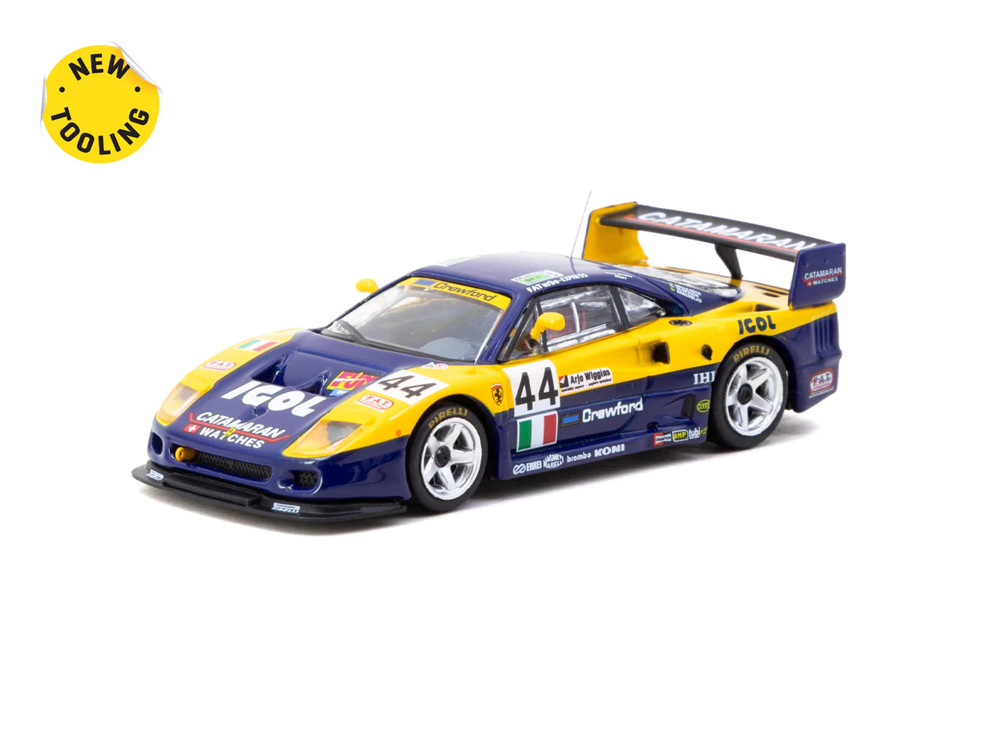 Tarmac Works x iXO Models 1/64 Ferrari F40 GTE 24h of Le Mans 1996 #44 Yellow & Blue - HOBBY64 - T64-088-96LM44